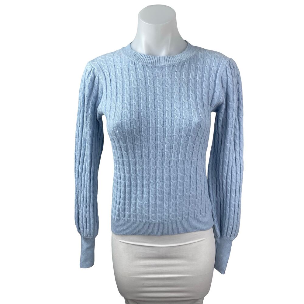 Cyrus Women's Blue Cable Knit Crew Neck Long Balloon Sleeve Sweater Top Size XS